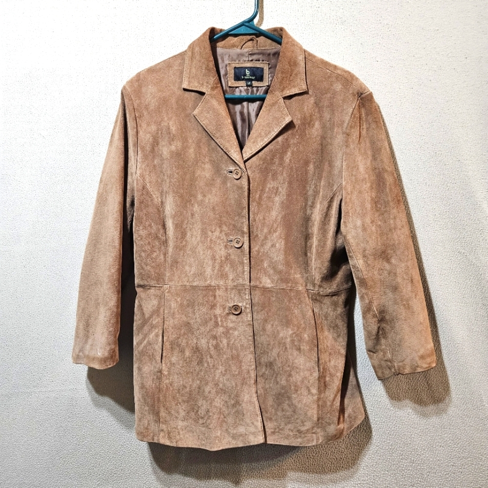 Braemar 100% Genuine Suede Button Up Women's Tan Jacket  Size Lg